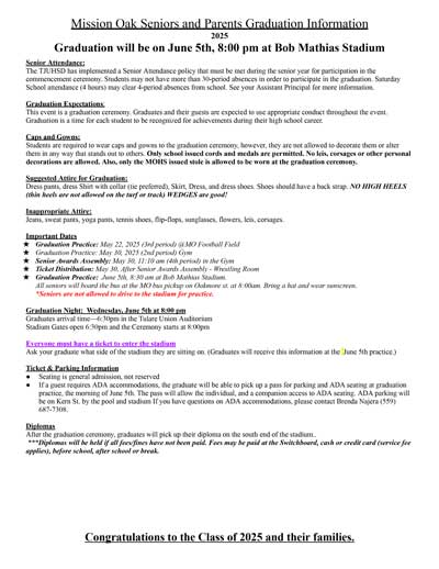 Seniors and Parents Graduation Information flyer