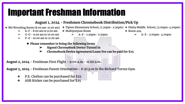 Important Freshman Information flyer